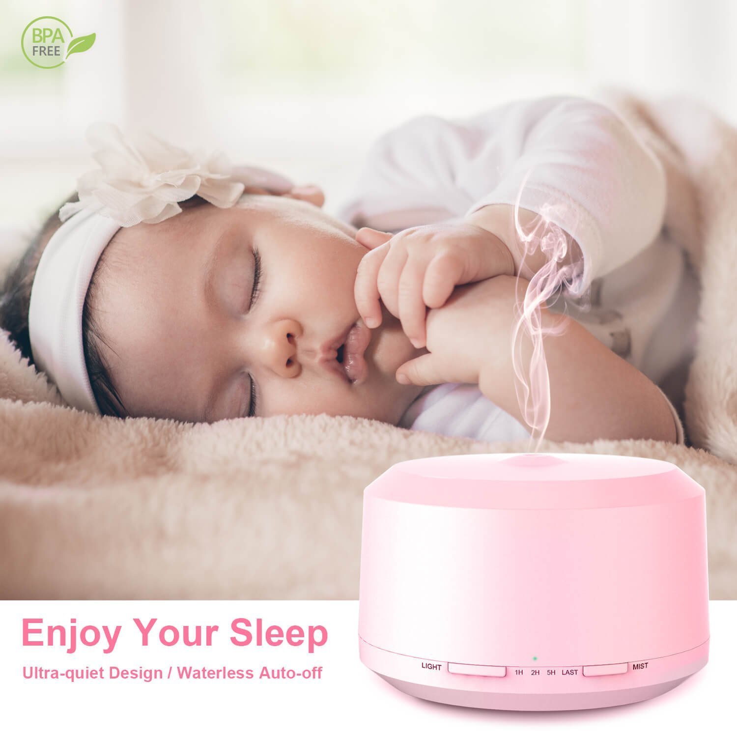 Aromatherapy Diffusers for Essential Oils, 450ml Essential Oil Diffuser and Humidifiers for Large Room with Adjustable Mist Mode, 4 Timer Settings, 8 Colors Light - LUSCREAL