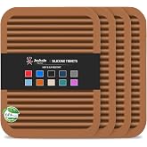 Joyhalo 4 Pack Square Silicone Trivets | Hot Pads for Kitchen, Hot Pots and Pans, Hot Dishes, Countertops, Heat Resistance to 480&deg;F, Brown