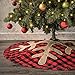 Ivenf Christmas Tree Skirt, 48 inches Buffalo Plaid with Burlap Snowflake, Rustic Xmas Holiday Decoration, Red and Black