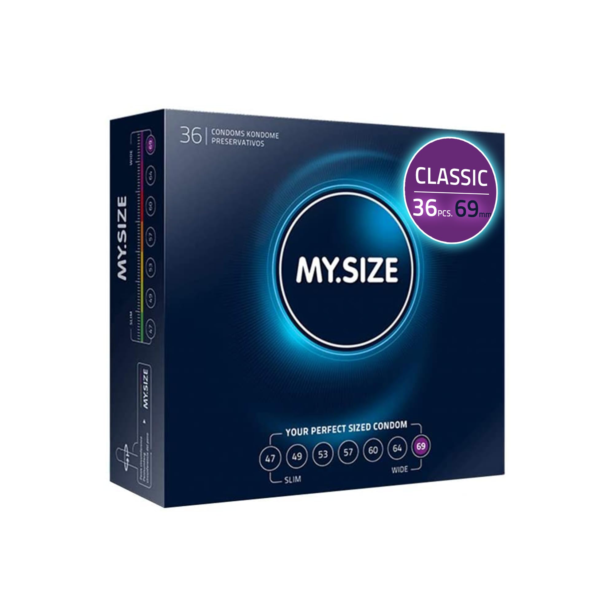 MY.SIZE Classic Premium Condoms Size 7 I 69 mm Width I 36 Pieces Bulk Pack I True to Touch Gossamer I Thin 0.07 mm wall Thickness I Vegan