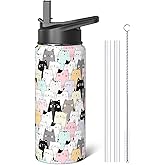 Sabobo Cat Gifts 18oz Water Bottles for Women Men, Cute Cats Stainless Steel Leak Proof Sport & Gym Water Bottle with Flip Straw & Spout Lid (1 PC)