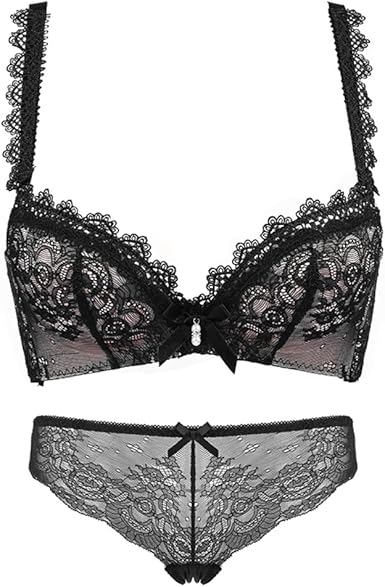 Amazon.com: KYWBD - Conjunto de ropa interior para adolescentes, sujetador de encaje sexy ajustable, color negro 75B: Clothing