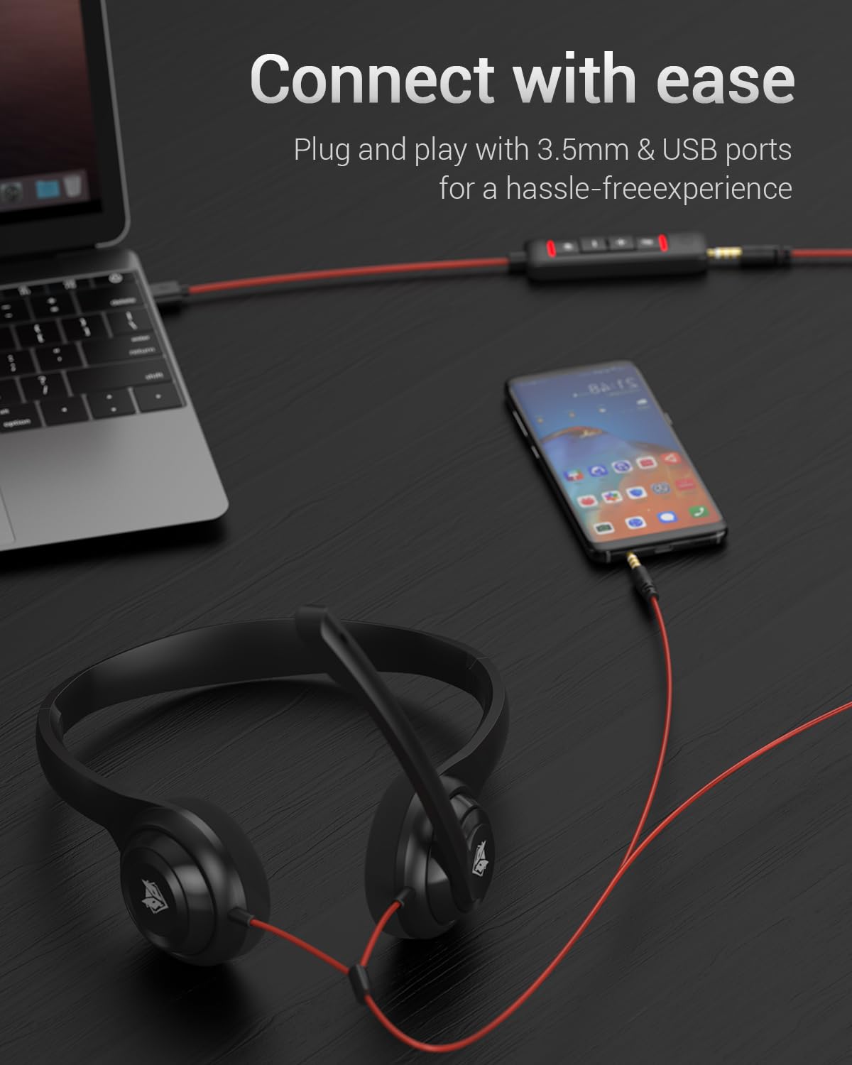 NUBWO HW02 USB Computer Headset with Clear Chat Microphone, Lightweight On-Ear Wired Headset for MS Teams, Skype, Webinars, Call Center and More (Black)