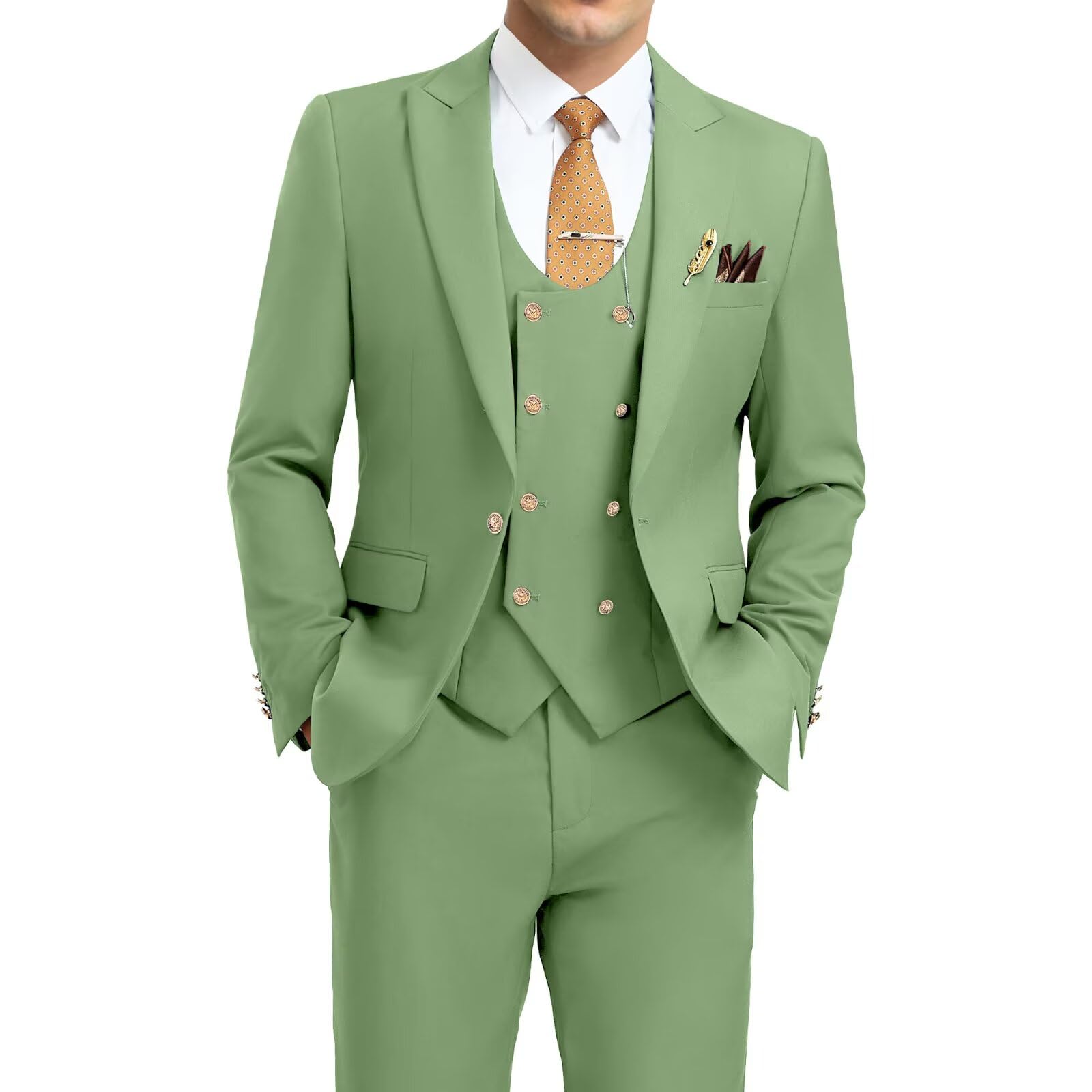 Aowdoy Men's Suits 3 Piece Slim Fit Tuxedo Suit One