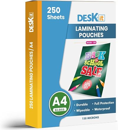 Deskit A4 Laminating Pouches Gloss 150 Micron Bulk Pack 250 sheets