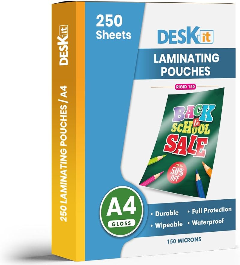 Deskit A4 Laminating Pouches Gloss 150 Micron Bulk Pack 250 sheets