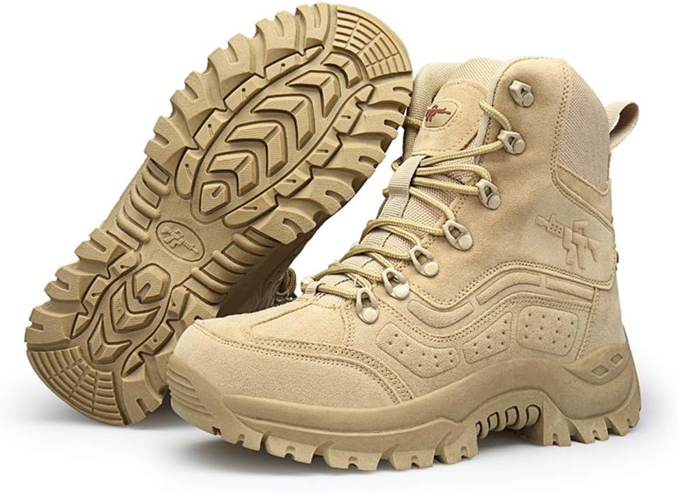 Men's Tactical Boots Breathable Leather High Top Lace Up Military Army Boots Durable Lightweight Hiking Walking Combat Work Outdoor Shoe