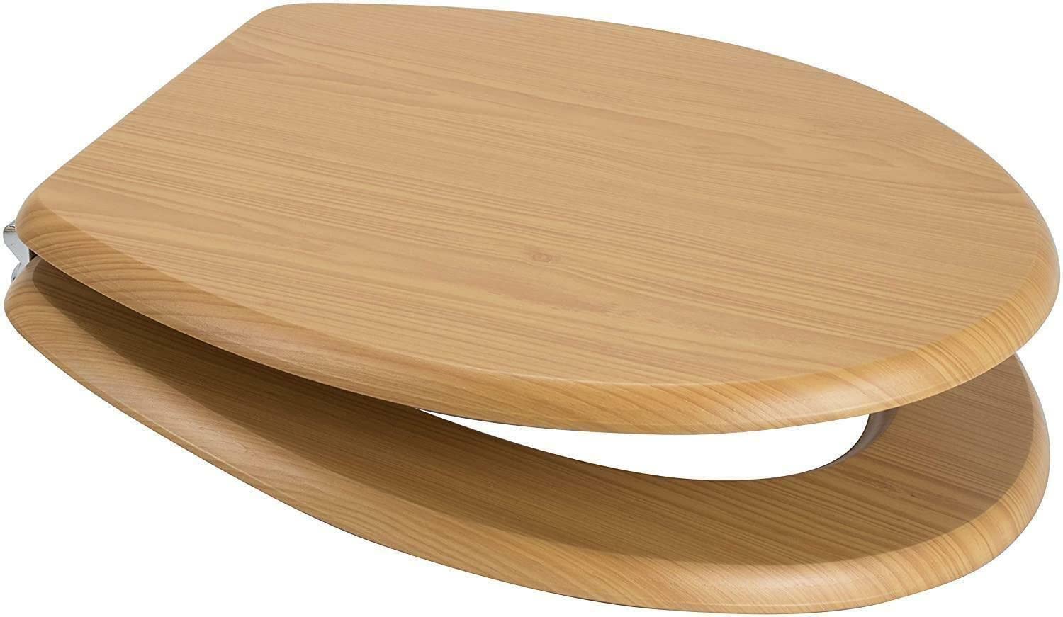 Marco Paul Standard Wooden Toilet Seat Slow Close 18" Anti Bacterial Oval Toilet Seat MDF Heavy Duty Toilet Seats Wooden Slow Closing Universal Fit Toilet Seats for En-Suite Office Home (Pine)