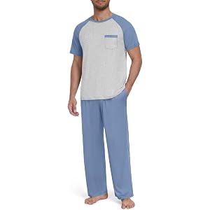 Yincro Mens Pajama Set Short Sleeve Pjs with Pocket Sleepwear Loungewear | Lightweight Pj Set, Soft 2-Piece Nightwear, Casual