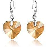 Austrian Crystal Heart Dangle Hook Earrings for Women Drop Earrings 14K Gold Plated Hypoallergenic Jewelry