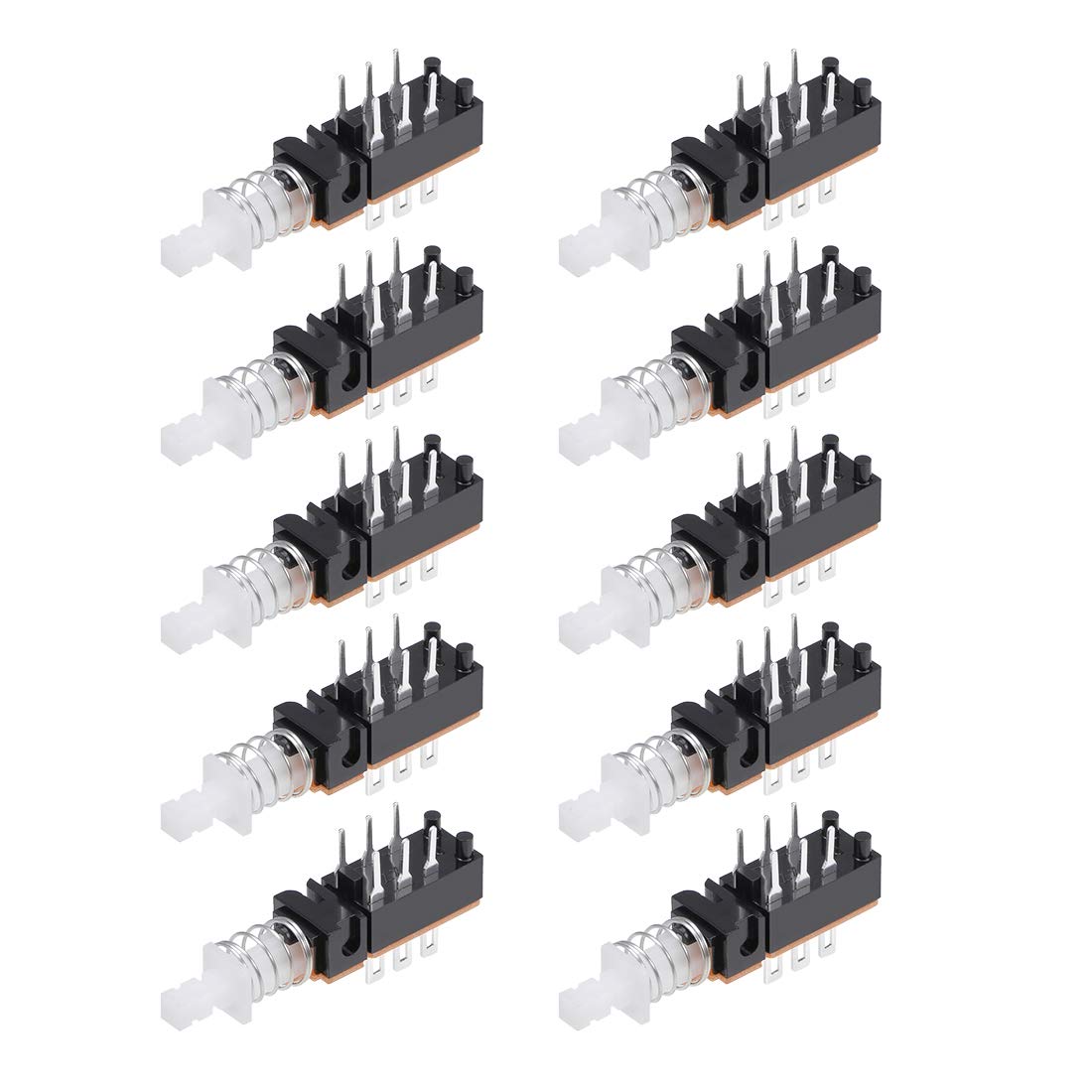 sourcing map Push Button Switch, DPDT 6 Pin 1 Position Self-Locking Black 10pcs
