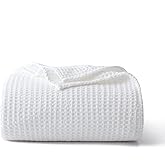 100% Cotton Waffle Blanket (White - Queen Size - 90 * 90''), Pre-Washed and Anti-Shrinkage Soft Lightweight Bed & Couch Blanket, 380 GSM Waffle Weave Throw Blanket for All Seasons