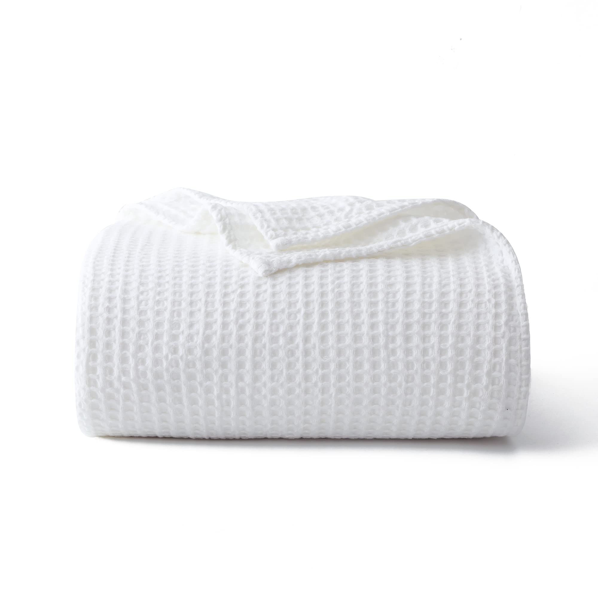 Photo 1 of 100% Cotton Waffle Blanket (White - Queen Size - 90 * 90''), Pre-Washed and Anti-Shrinkage Soft Lightweight Bed & Couch Blanket, 380 GSM Waffle Weave Throw Blanket for All Seasons