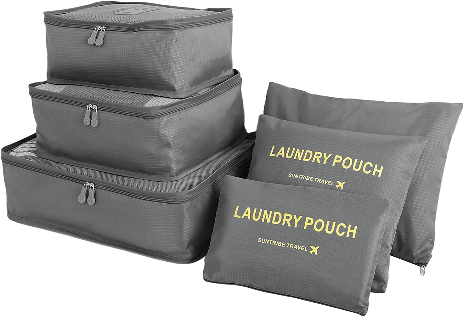GUMTAPE Travel Organiser Packing Bags,6 PCS Travel Packing Cubes Set for Clothes Travel Luggage Organizers Storage Bags (Grey)