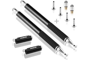 MEKO Universal Stylus,[2 in 1 Precision Series] Disc Stylus Touch Screen Pens for All Capacitive Touch Screens Cell Phones, Tablets, Laptops Bundle with 6 Replacement Tips - (2 Pcs, Black/Black)