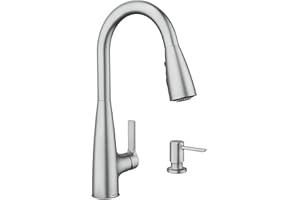 Moen Haelyn Spot Resist Stainless Single-Handle Pull-Down Sprayer Kitchen Faucet Featuring Power Boost for a Faster Clean, Soap Dispenser Included, 87627SRS