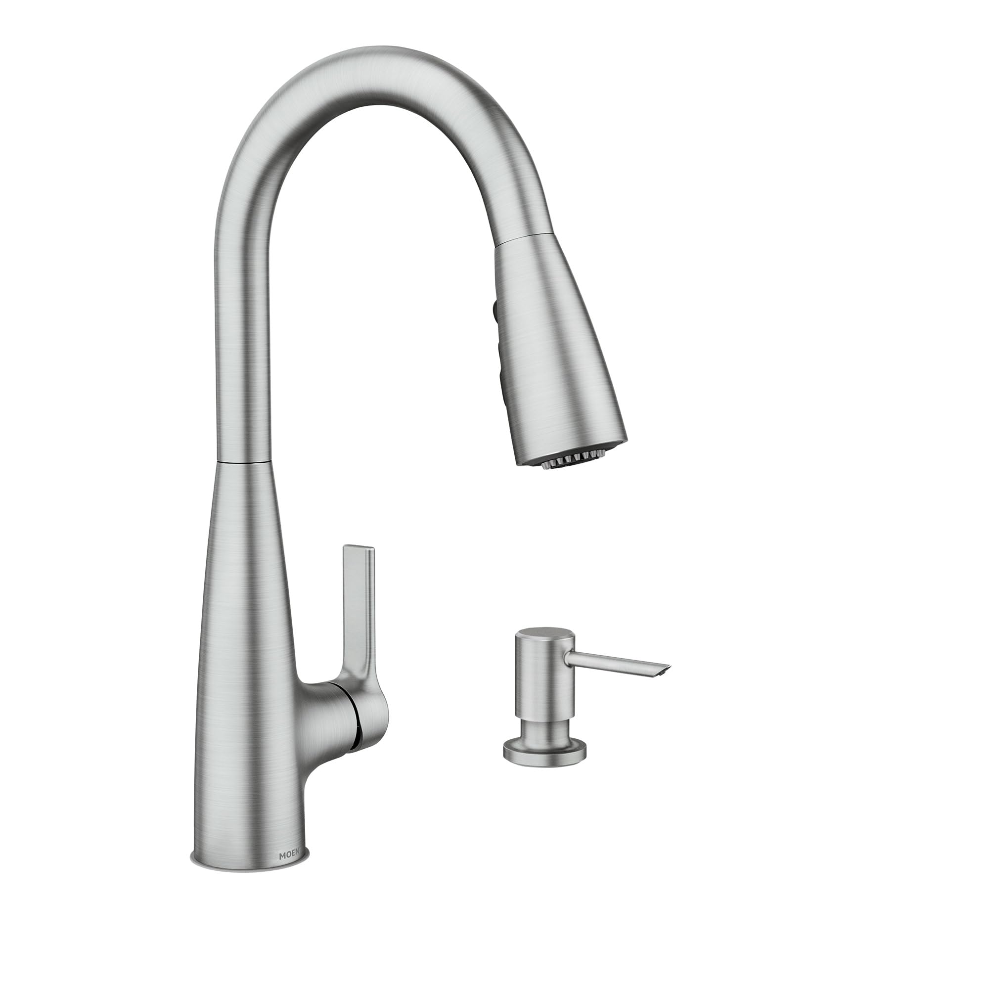 Photo 1 of Moen Haelyn Spot Resist Stainless Single-Handle Pull-Down Sprayer Kitchen Faucet Featuring Power Boost for a Faster Clean, Soap Dispenser Included, 87627SRS