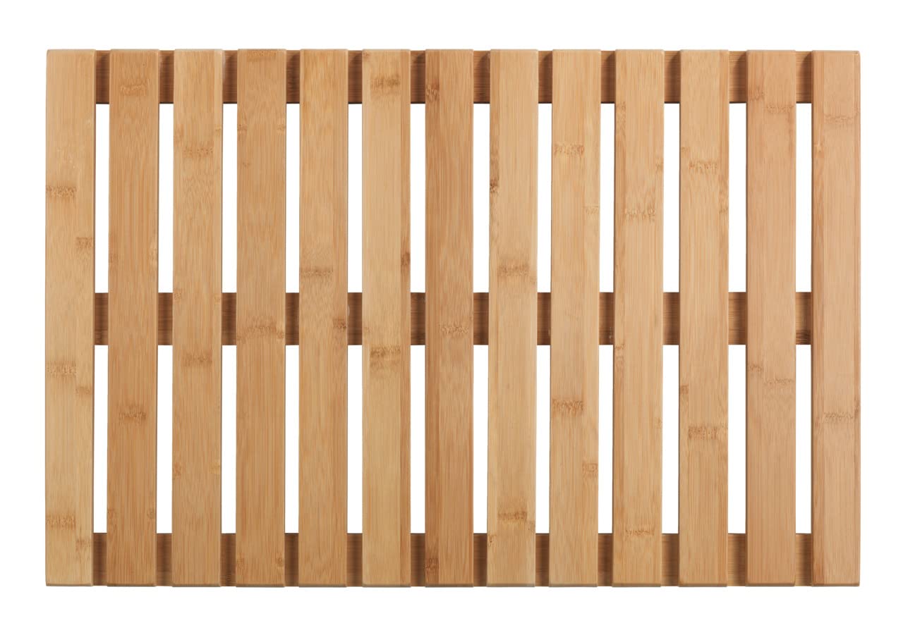 WENKO Indoor & Outdoor Bamboo Mat, Floor Grate for Shower, Bath, Pool, Sauna with Non-Slip Underside, 0 x 60 x 40 cm