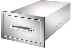 RYFT Ryan 14x8.5x23 Inch Outdoor Stainless Kitchen Drawers, 1-Tier Stainless Steel BBQ Drawers, Single Access with Handle for BBQ Island