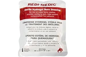 Redi-Medic Sterile Hydrogel Burn Dressing 8 x 8-in for 1st & 2nd Degree Burns, First Aid Burn Bandages for Sunburn, Scalds & 