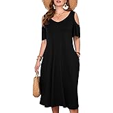 LARACE Plus Size Women Dress for Summer, Midi Women's Sundress, Casual V-Neck Short Sleeve Flowy T-Shirt Dresses with Pockets