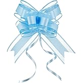 KLOVYRA Blue Glitter Pull Bows–6 Inch 10 Pack Instant Gift Bow for Baby Shower Boy, Easter, Birthday, Christmas, Wedding, Party & DIY Present Wrap