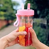 Mwzj Creative Water Cup,One Cup of Two Different Drinks Two Straws Couple Outdoor Drinking Cup for Camping Hiking Backpacking Travel Office