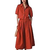 Dsewpaur 2 Piece Maxi Skirt Sets for Women Summer Short Sleeve Tops and Elastic Waist Long Dress Outfits Y2k Matching Set