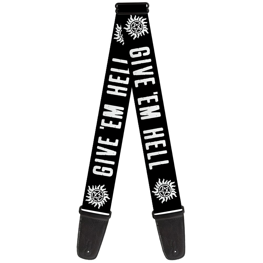 Buckle-Down Guitar Strap - Winchester Pentagram GIVE 'EM HELL Black/White - 2" Wide - 29-54" Length