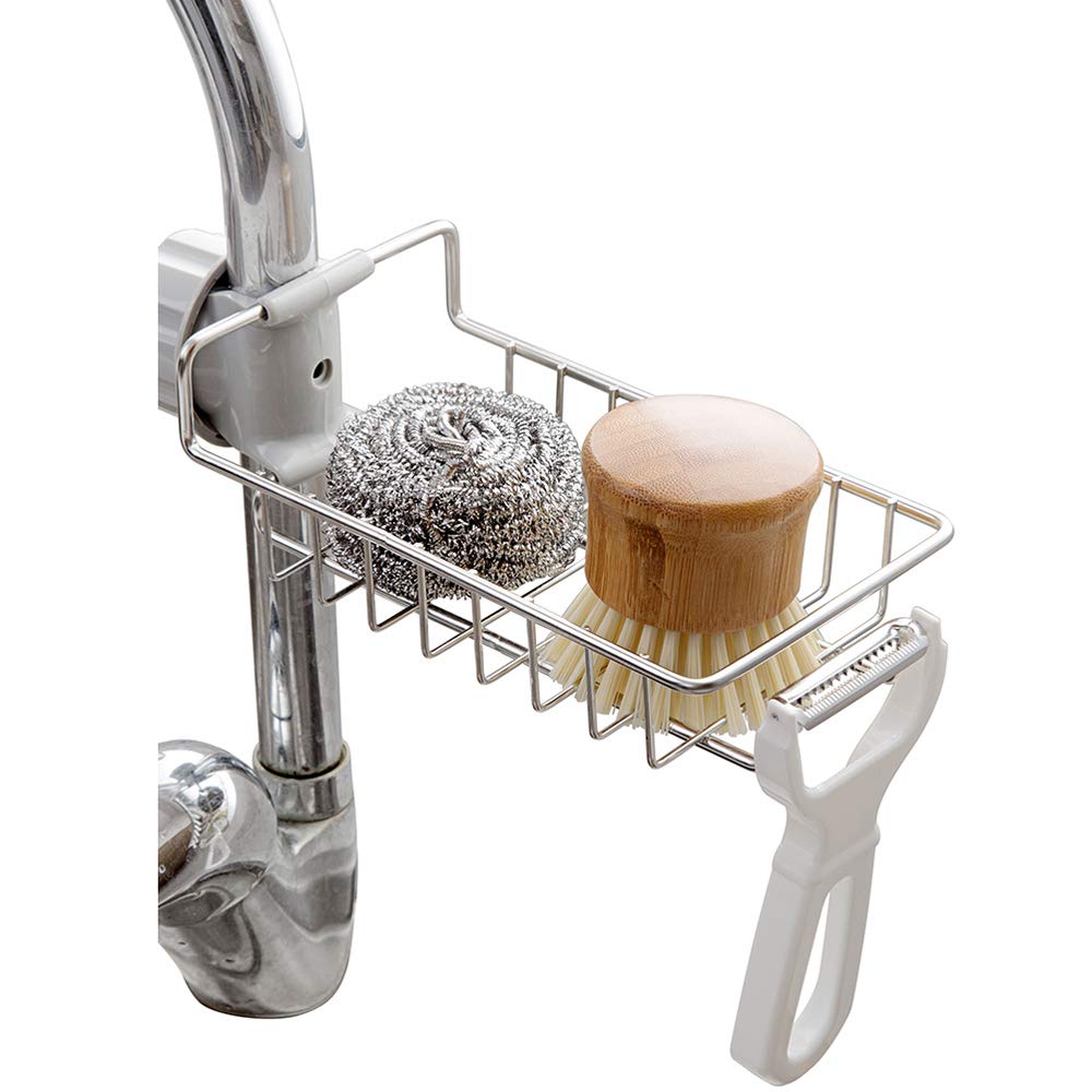 Kaxich Stainless Steel Kitchen Sponge Holder Sink Caddy Organizer Sponge Soap Brush Dishwashing Liquid Drainer Kitchen Faucet Storage Rack