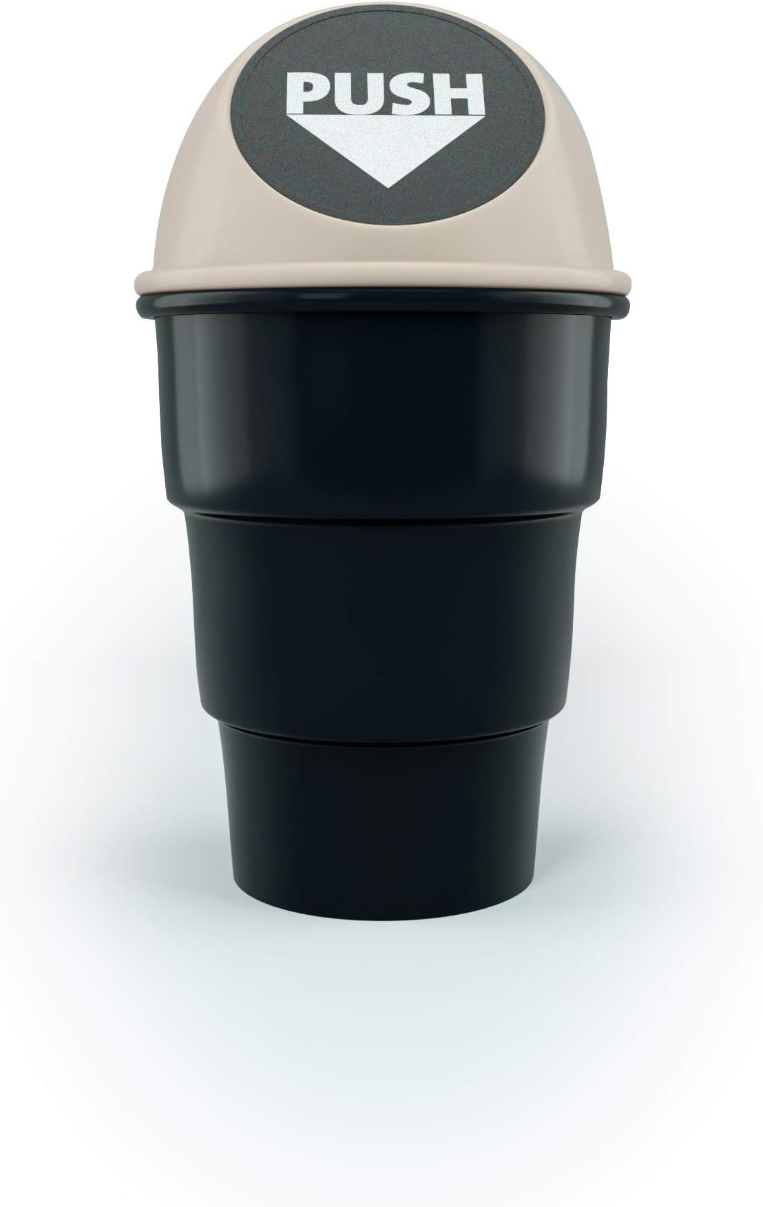 Cup Holder Trash Can | Unique Car Small Garbage Can with Spring Hinge Flap | Automobile Garbage Bin with Lid for All Vehicles | Van, SUV, Truck, Buses | Lid Color - Beige