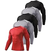 Celfaeree 5-6 Packs Long Sleeve Compression Shirt Men,Sports Baselayer Workout Shirt,Athletic Tops Running Shirts for Men