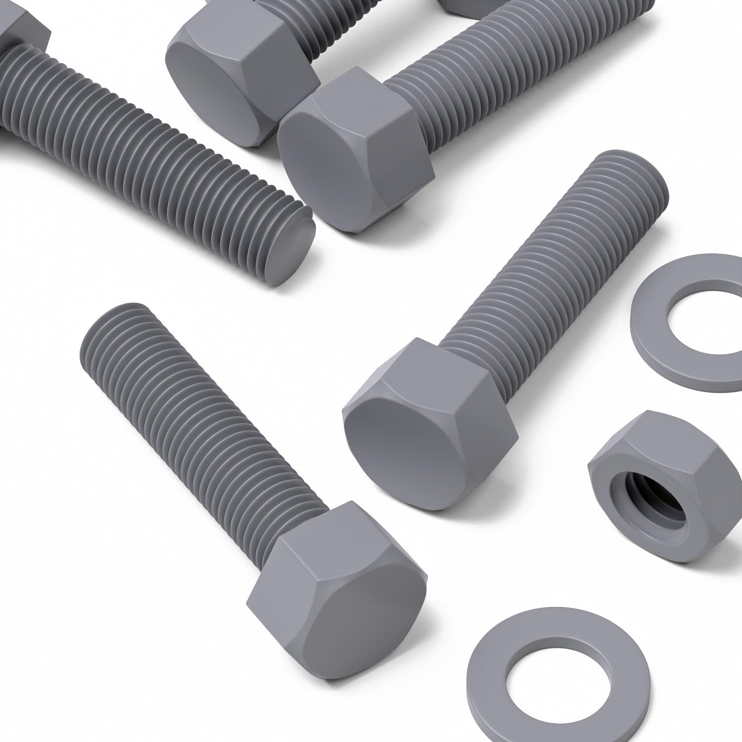 5X Hexagon Head Screws Grey PVC Plastic Nuts and Bolts, Oxidation Resistant, Weather Resistant, Strong, UPVC, M16 x 65mm