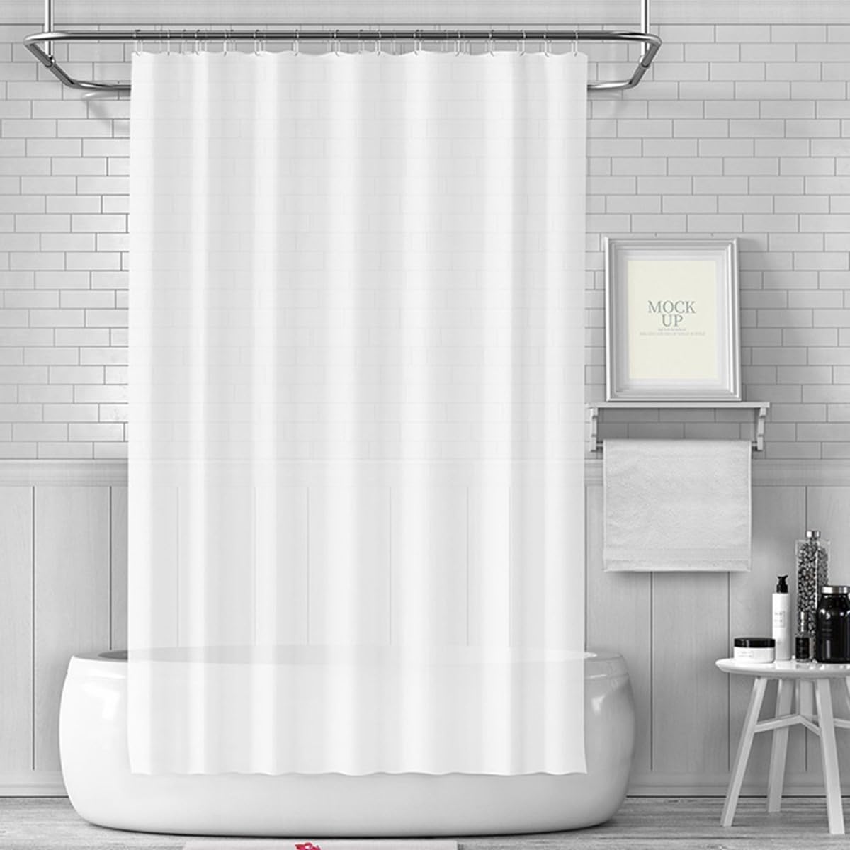 Lukdung 180 x 180 cm Bath Curtain, Anti-Mould in Bathroom, Waterproof, Washable PEVA Shower Curtain with 12 Rings