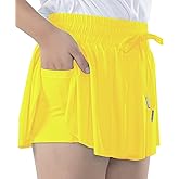 zqajuxg Girls Flowy Shorts with Spandex Liner,2 in 1 Butterfly Shorts Teen Girls with Pockets for Sports,Running,Athletic