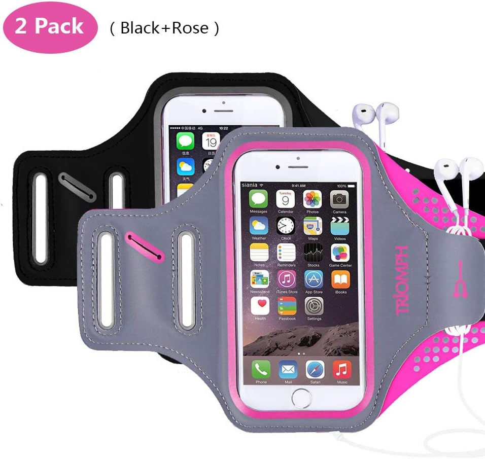 Triomph Armband for iPhone 8, 7, 6, 6S, SE, 5, 5C, 5S iPod Galaxy S6, S6 Edge S5 with Screen Protecter and Key Cards Money Holder, for Running, Workouts, Jogging, Hiking, Biking, Walking