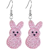 coadipress Easter Rabbit Earrings Cute Glitter Bunny Rabbit Sparkle Spring Earrings for Women Acrylic Colorful Holiday Happy Easter Jewelry Gift