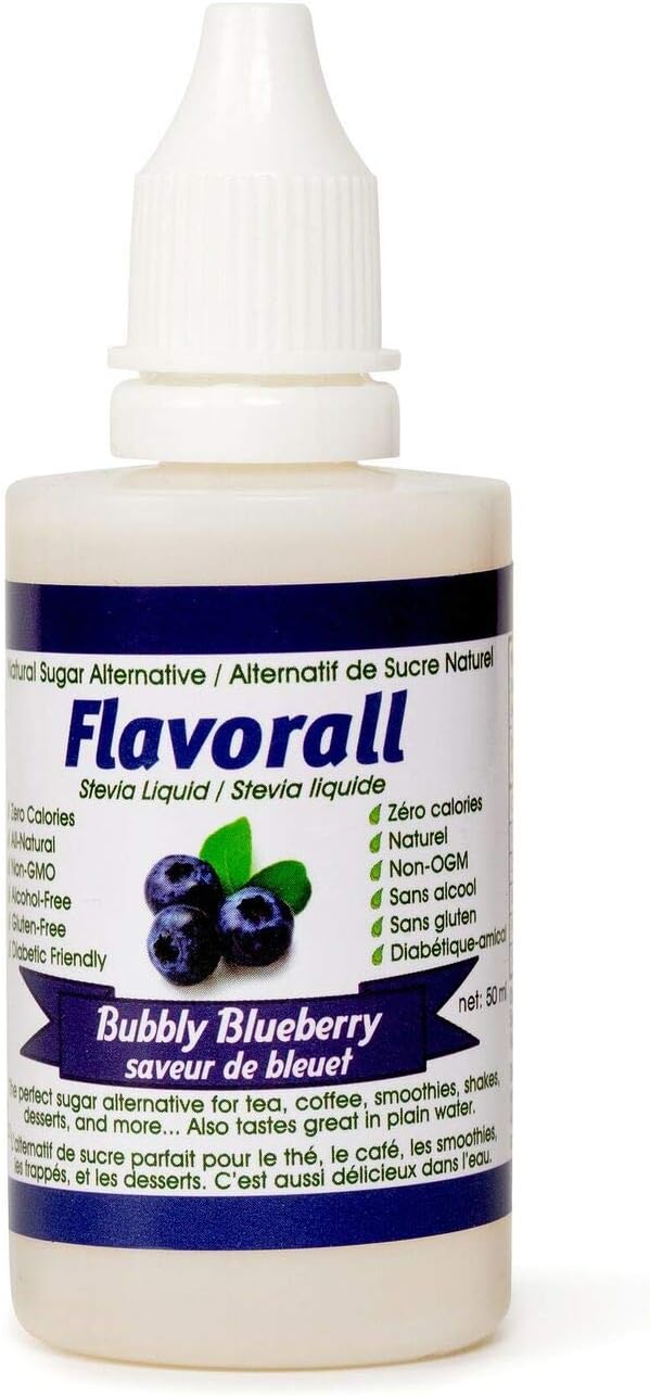 Flavorall Flavored Stevia 50 ML, Bubbly Blueberry, 25 Flavors, Stevia Liquid Drops, Zero Calorie Sweetener, Flavored Stevia Drops, Sugar Substitute, Keto Sugar, Organic, Gluten Free, Stevia Sweetener