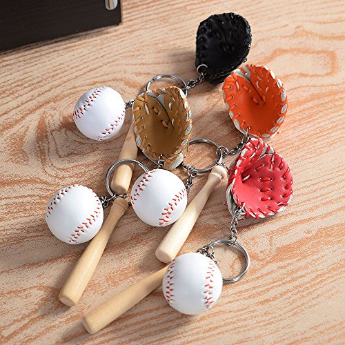 ISKYBOB 4 Pack Mini Baseball Bat Glove Shaped Keychain Creative Keyring Pendant Gift