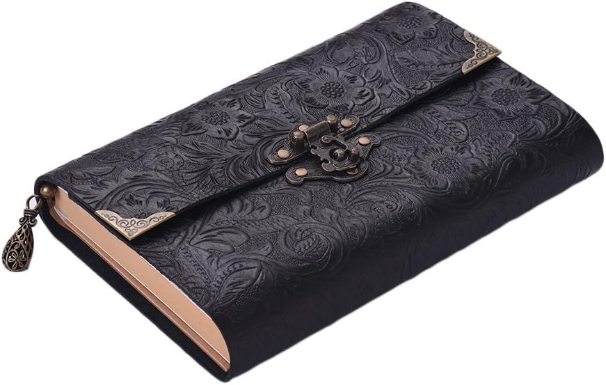 Genuine Leather Planner Carved Leather Notebook Lock Journal Travel Notebook with Lock Diary Notepad for Travelers Sketching