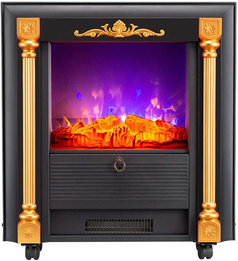 Freestanding Electric Fireplace Heater with Mantel 27"H, Portable 3D Flames Electric Stove W/Logs Heater with Mobile Caster Design, 2000W Indoor Space Heater, Tilt Protection, Black
