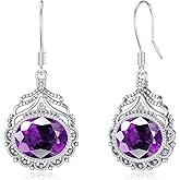 Vintage Birthstone Earrings 925 Sterling Silver Oval-Cut Gemstone Dangle Earrings for Women Her