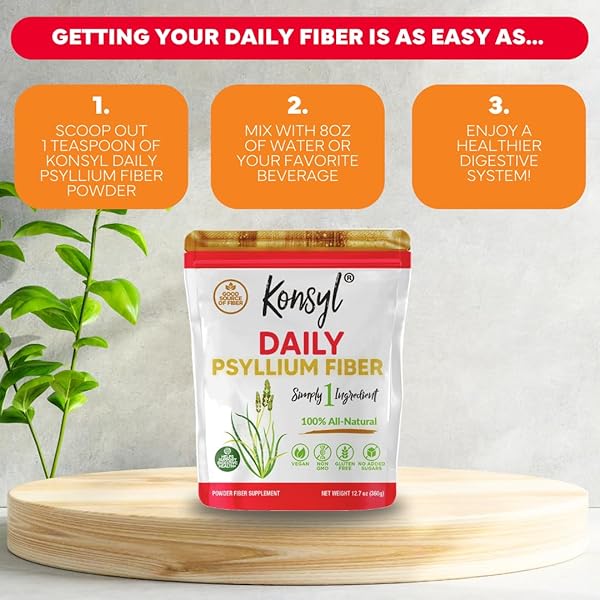 KONSYL DAILY PSYLLIUM FIBER 360G / 12.7OZ – NON-GMO, VEGAN, KETO-FRIENDLY, FIBER SUPPLEMENT POWDER – SUPPORTS DIGESTIVE HEALTH