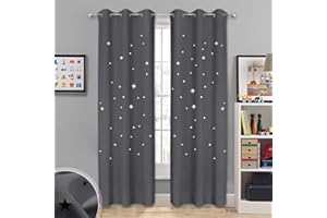 NICETOWN Starry Curtains Blackout Panels - Soft & Thick Room Darkening Curtains with Hollow Out Twinkle Stars for Boys/Nursery/Kids Room Window Drapes (2 Panels, 42W x 84L inches, Gray)