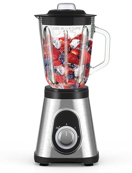 HORETT SMOOTHIE BLENDER FOR KITCHEN, 750W COUNTERTOP WITH 48OZ GLASS PITCHER, 6 STAINLESS STEEL BLADES, 2 SPEEDS & PULSE FUNCTION SMOOTHIE, SHAKES, ICE CRUSHING AND FROZEN FRUITS