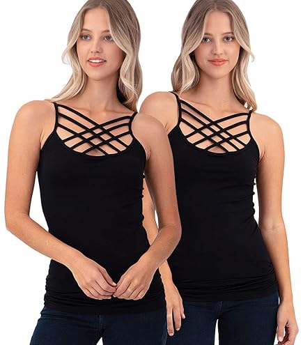 X-tra Strappy Cami Tank Criss Cross Front Top Sleeveless Cotton