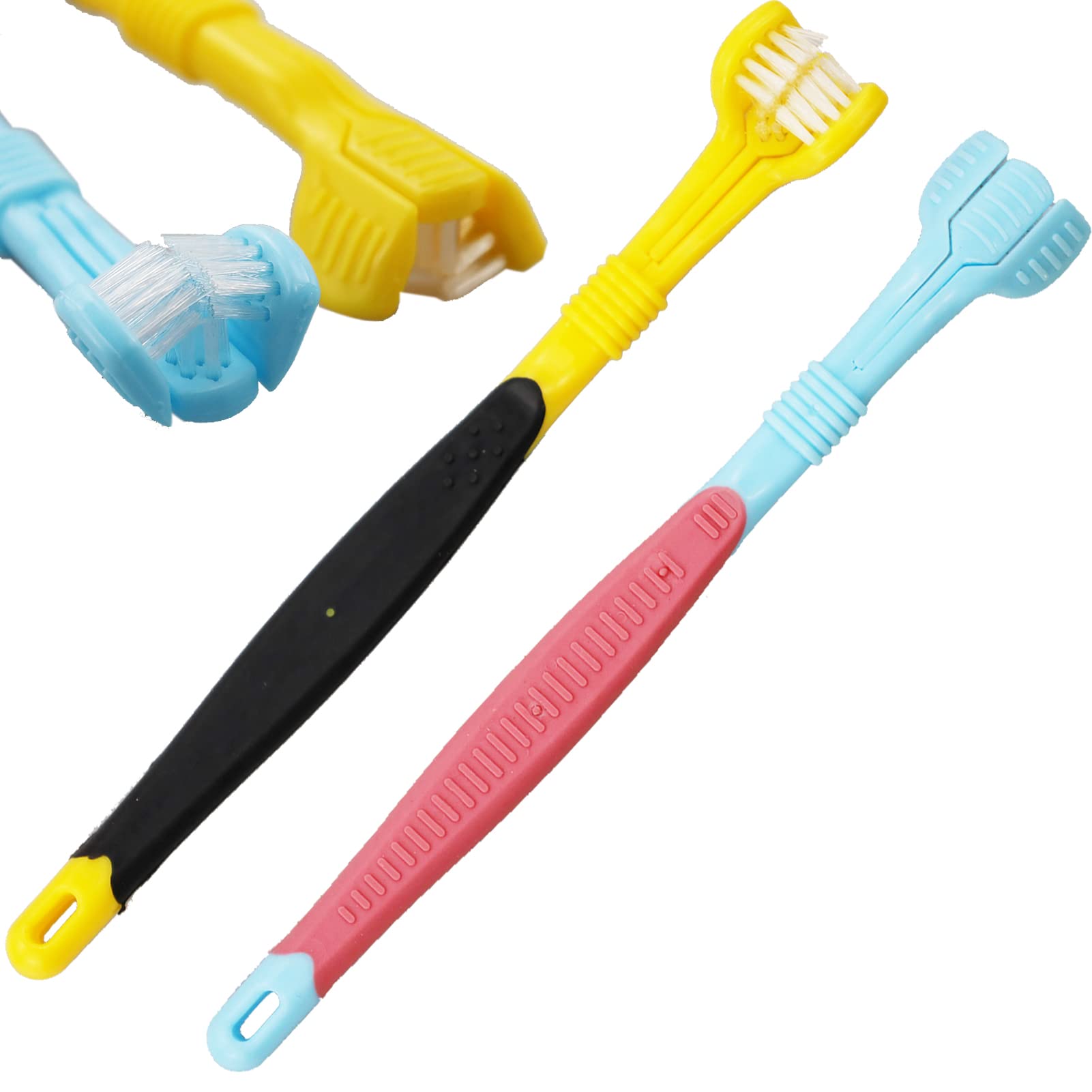 RESTALLADNWEST 2pcs 3-Sided Autism Toothbrush, Kids' Travel Toothbrush, Soft Bristles, Blue & Yellow