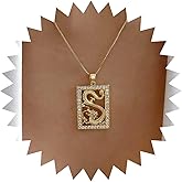 Vacaonio Punk Square Dragon Pendent Necklace Cz Square Choker Necklace Gold Lucky Dragon Necklace Dragon Square Necklace Chain Crystal Square Collar Necklace Jewelry for Women