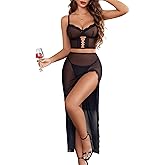 Avidlove Lingerie for Women 3 Pieces Set - Lace Long Nightgown with Side Split, Sexy Chemise for Bridal & Valentine's Day