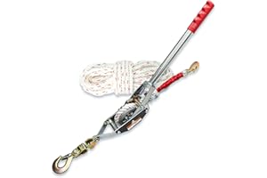 KITUYOTO 1.5-Ton Rope Puller Come Along Winch Heavy Duty with 50' Rope of 0.6" dia.& 2 Hooks Come Along Ratchet Power Puller Tool for Moving Boats, Securing Items, Transporting Logs